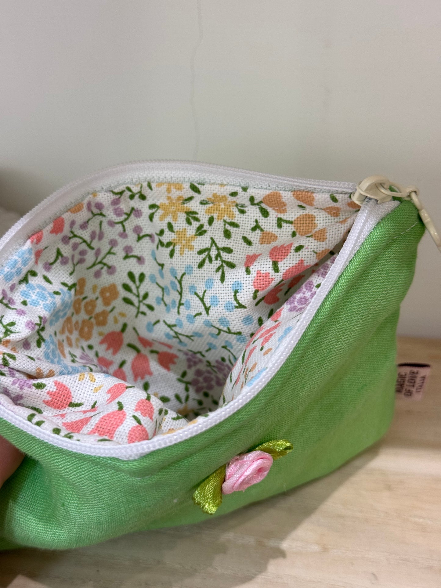 Pochette mini - 100%Lino Green e fiori