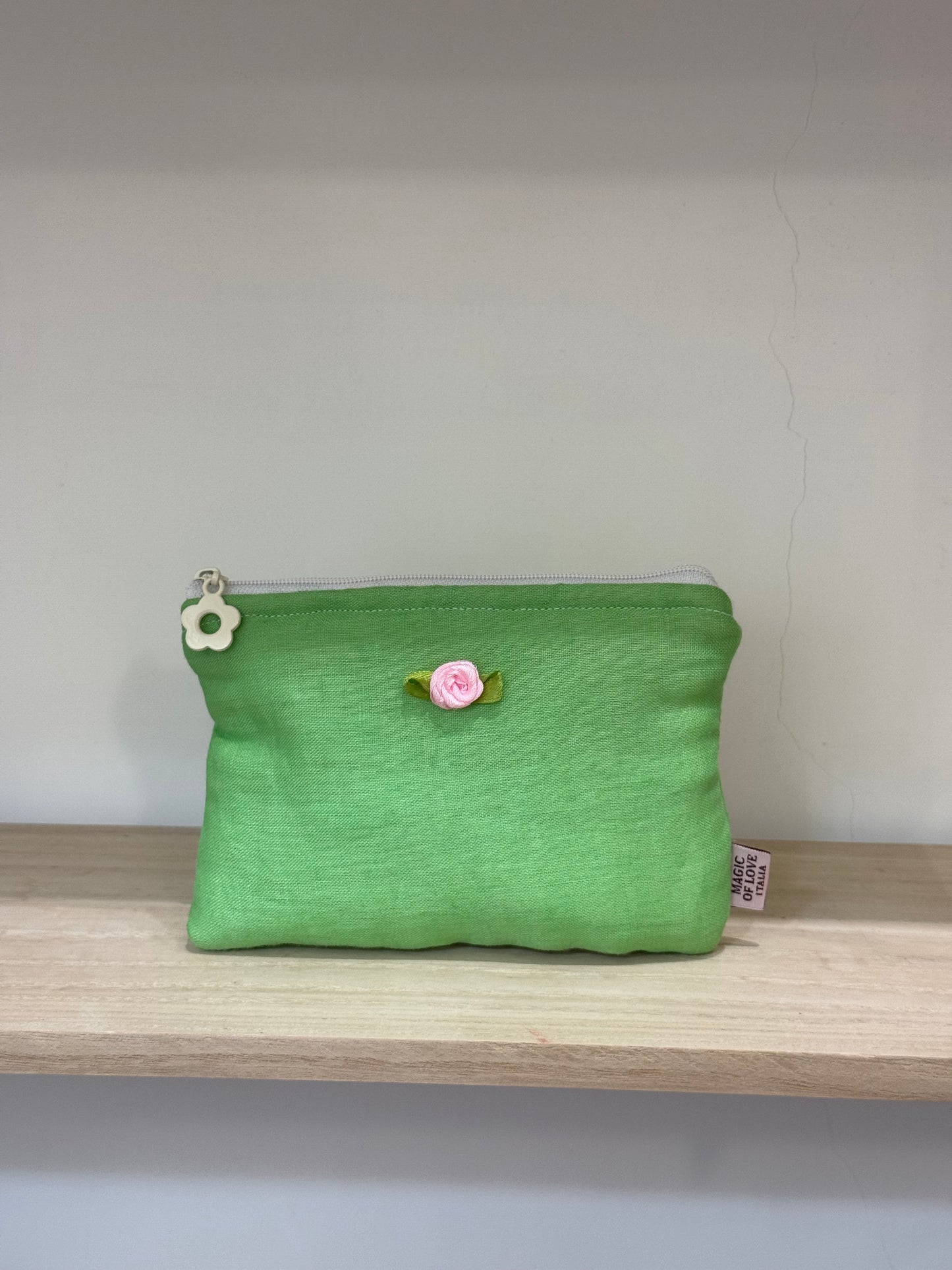 Pochette mini - 100%Lino Green e fiori
