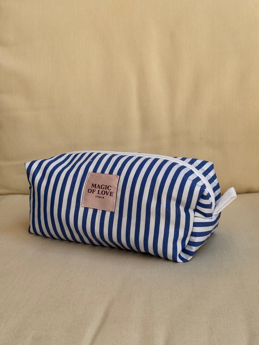 Beauty Case Righe blu IMPERMEABILE- misura Media