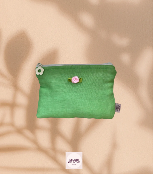 Pochette mini - 100%Lino Green e fiori