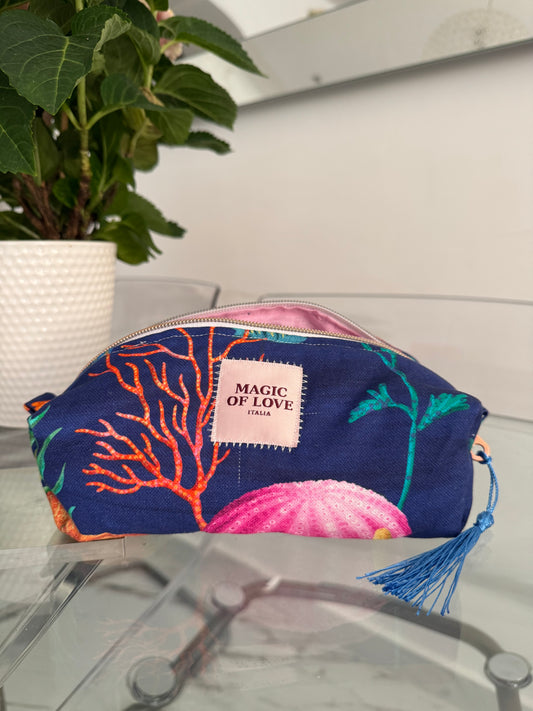 Beauty Case Lino Rosa baby interno + Fondale - misura Media