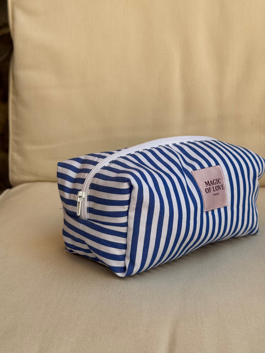 Beauty Case Righe blu IMPERMEABILE- misura Media