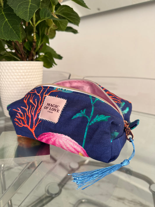 Beauty Case Lino Rosa baby interno + Fondale - misura Media